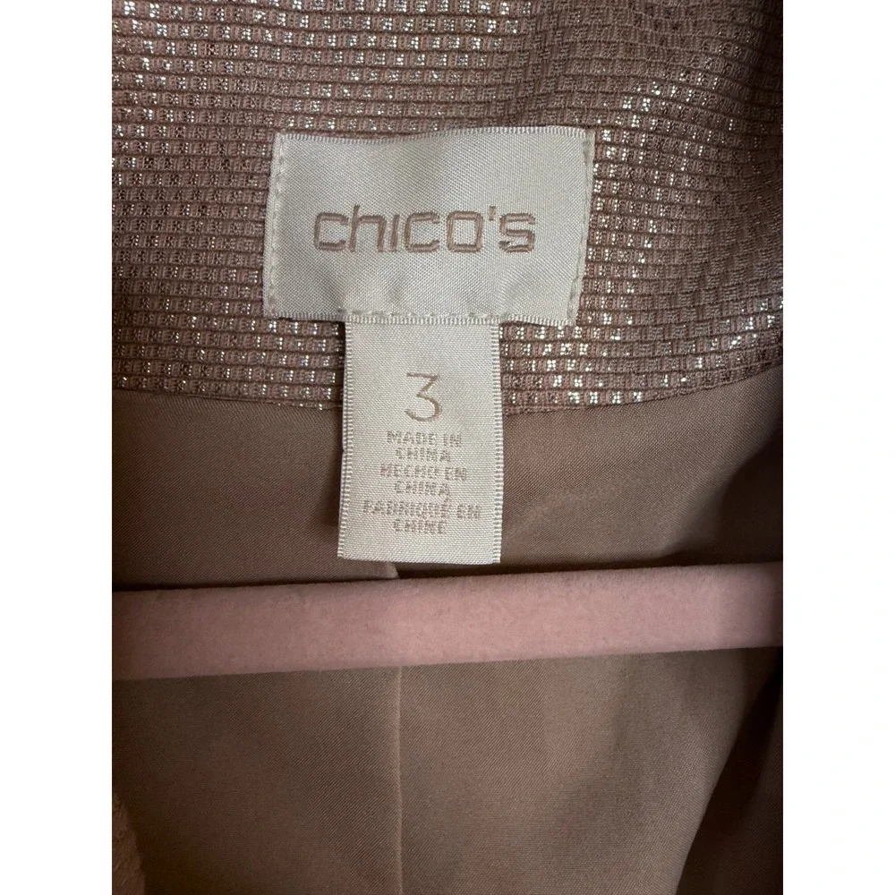 Chico's Rose Gold Metallic Textured Open Front Blazer‎ Jacket Womens Size 3 XL